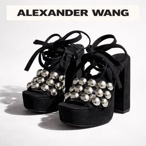 Alexander Wang Studded Platform Heel Sandals Black Size 38 Good Condition